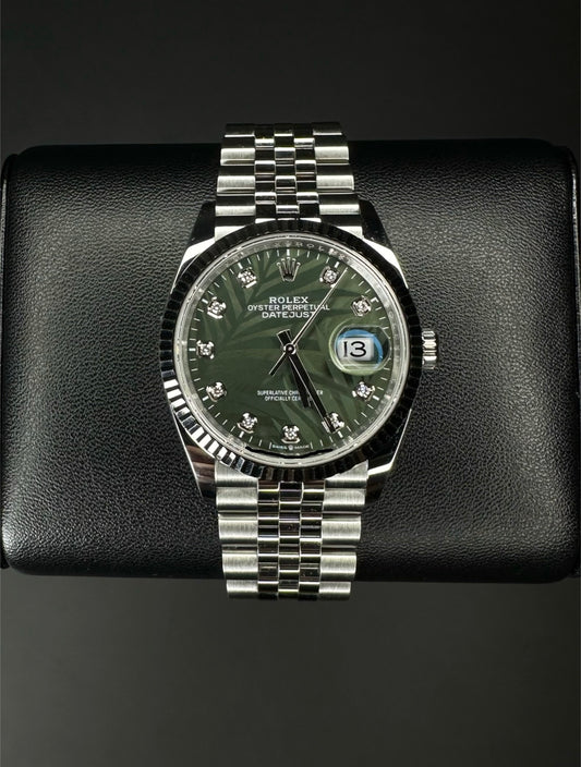 Rolex Datejust 36mm 126234 Olive Green Palm Motif Diamond Dial - 2024